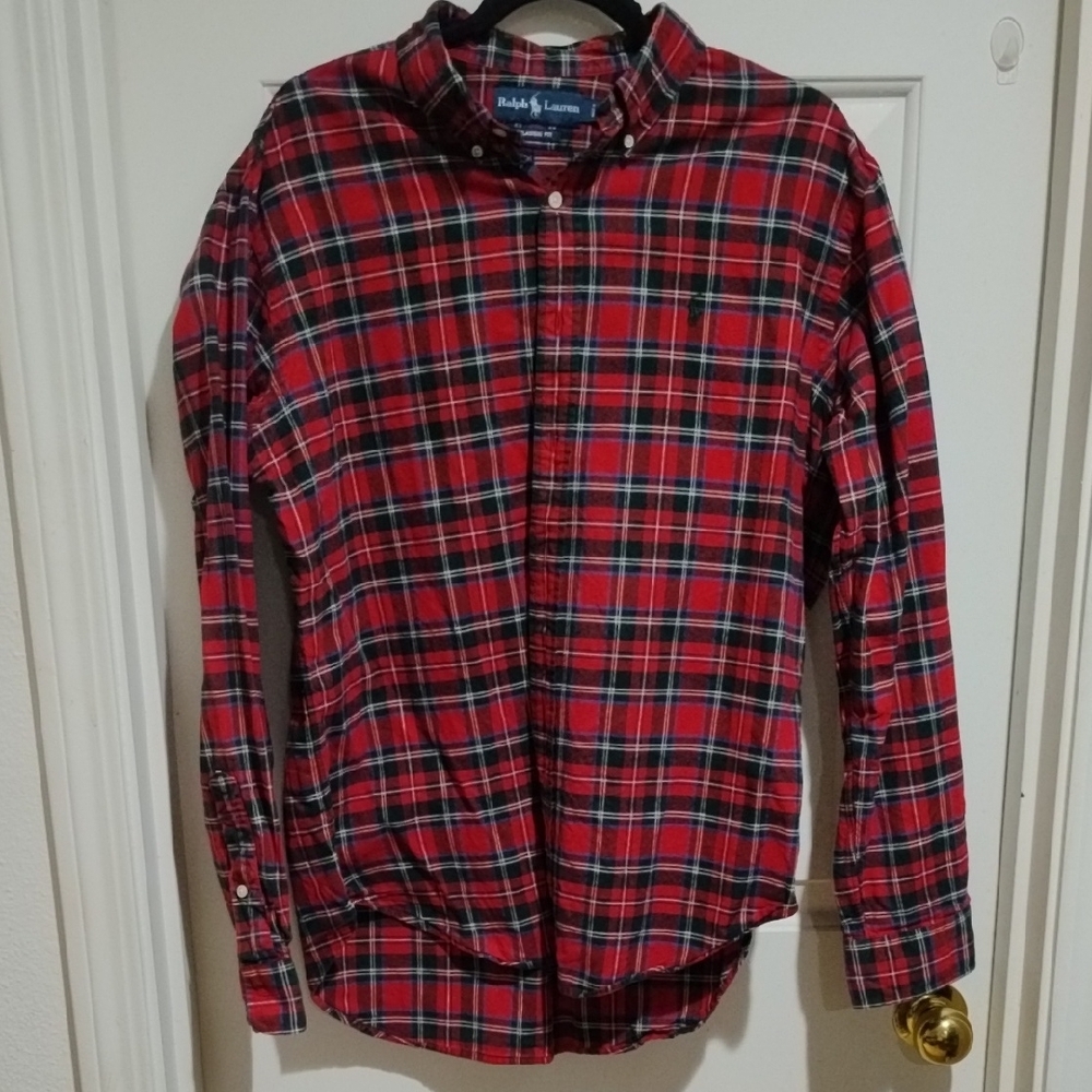 Ralph Lauren Red and Green Casual Button Down Shirt